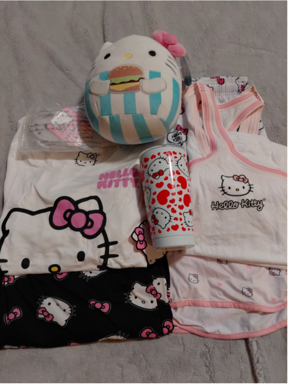 Hello Kitty Sanrio Pajamas Set Size Medium Thermos Squishmallows Gift Bundle